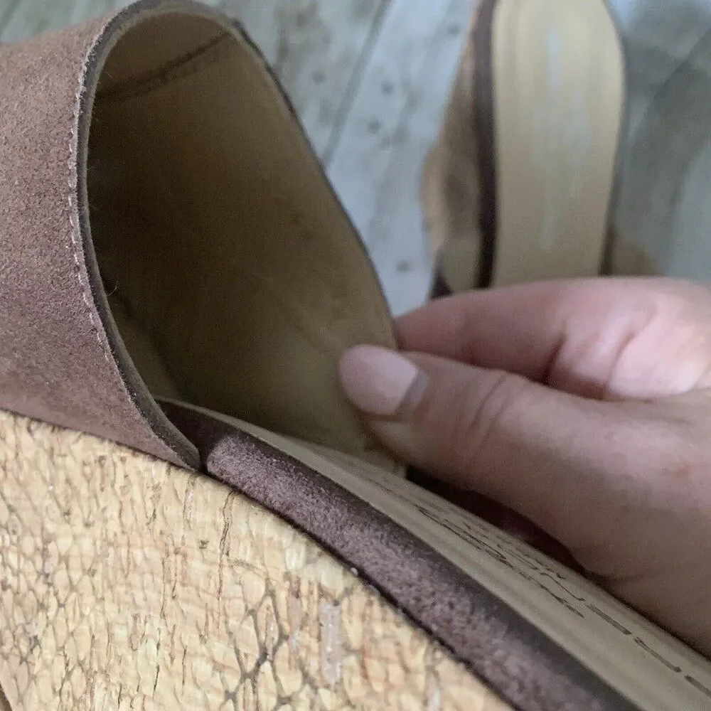 Brenda Zaro Women's Suede Wedge Slip on Slideswith Fringe Size 7.5 Made in Spain